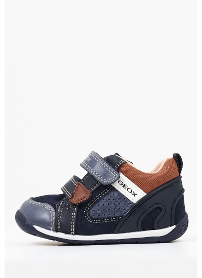 Παιδικά Παπούτσια Casual B.Each Μπλε Δέρμα Καστόρι Geox