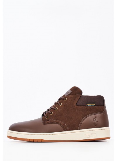 Ανδρικά Μποτάκια Sneak.Boot Καφέ Δέρμα Καστόρι Ralph Lauren