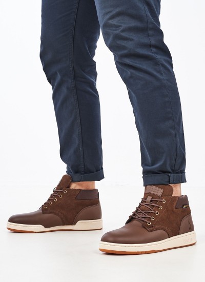 Ανδρικά Μποτάκια Sneak.Boot Καφέ Δέρμα Καστόρι Ralph Lauren