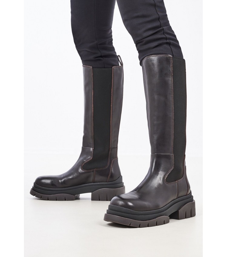 Women Boots Stone Black Leather Ash