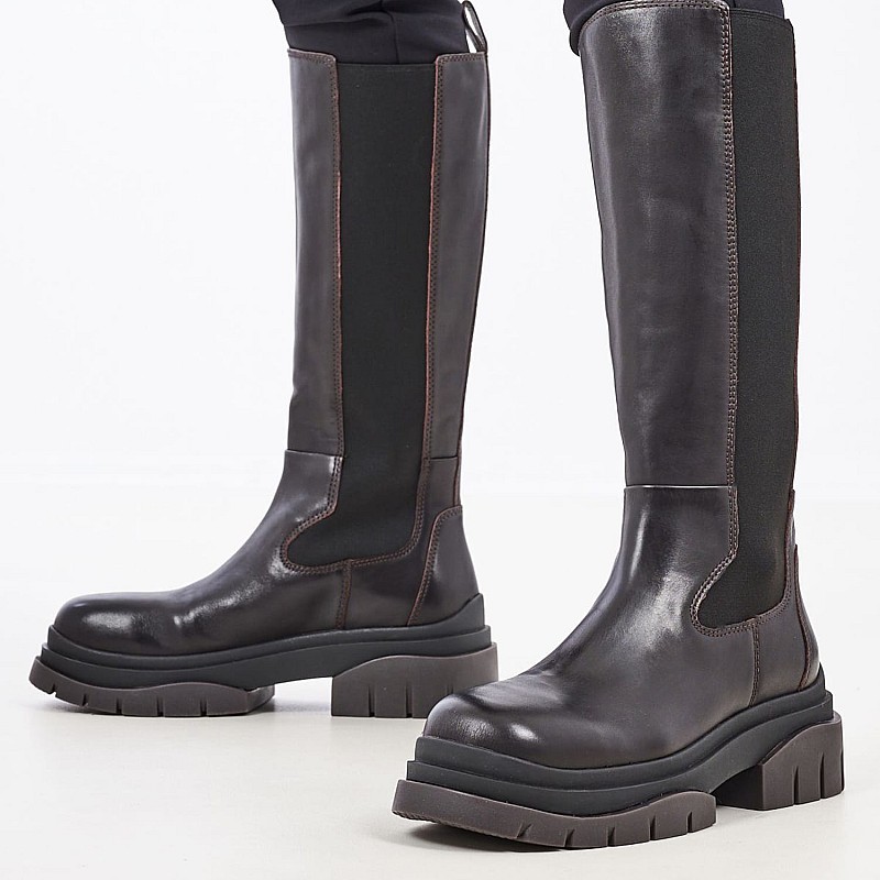 Women Boots Stone Black Leather Ash