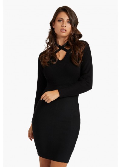 Γυναικεία Φορέματα - Ολόσωμες Φόρμες Janet.Dress Μαύρο Βισκόζη Guess