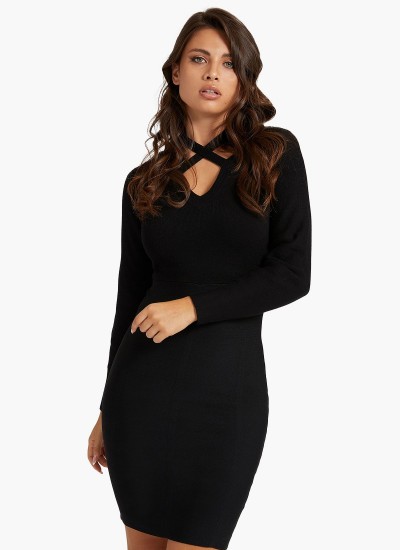 Γυναικεία Φορέματα - Ολόσωμες Φόρμες Janet.Dress Μαύρο Βισκόζη Guess