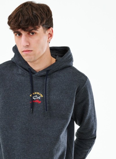 Ανδρικά Φούτερ Hoodie.Fleece Γκρι Βαμβάκι Paul & Shark
