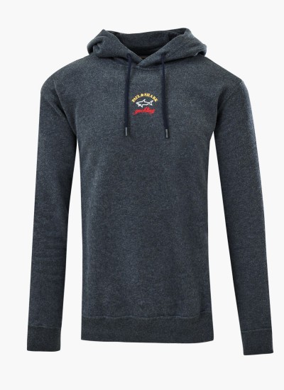 Ανδρικά Φούτερ Hoodie.Fleece Γκρι Βαμβάκι Paul & Shark