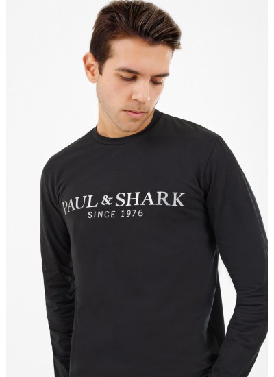 Ανδρικές Μπλούζες Printed.Ls Μαύρο Βαμβάκι Paul & Shark
