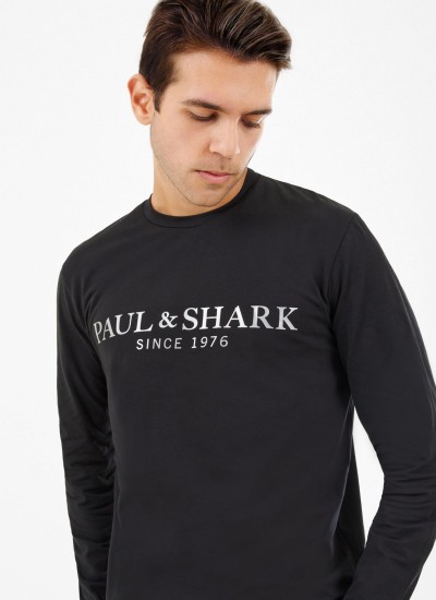 Ανδρικές Μπλούζες Printed.Ls Μαύρο Βαμβάκι Paul & Shark