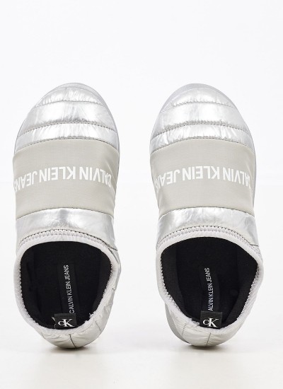 Γυνακεία Παντόφλες Σπιτιού H.Slipper Ασημί Ύφασμα Calvin Klein