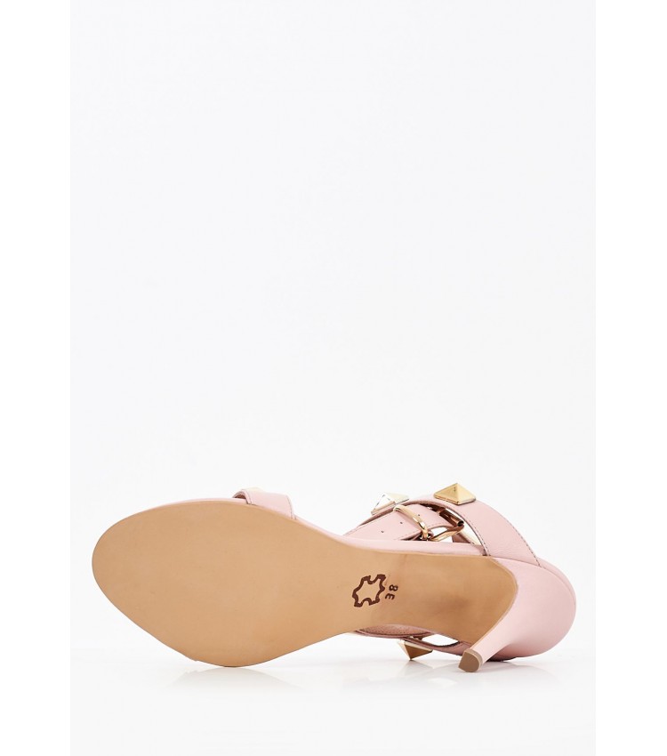 Women Sandals 1039 Pink Leather Mortoglou