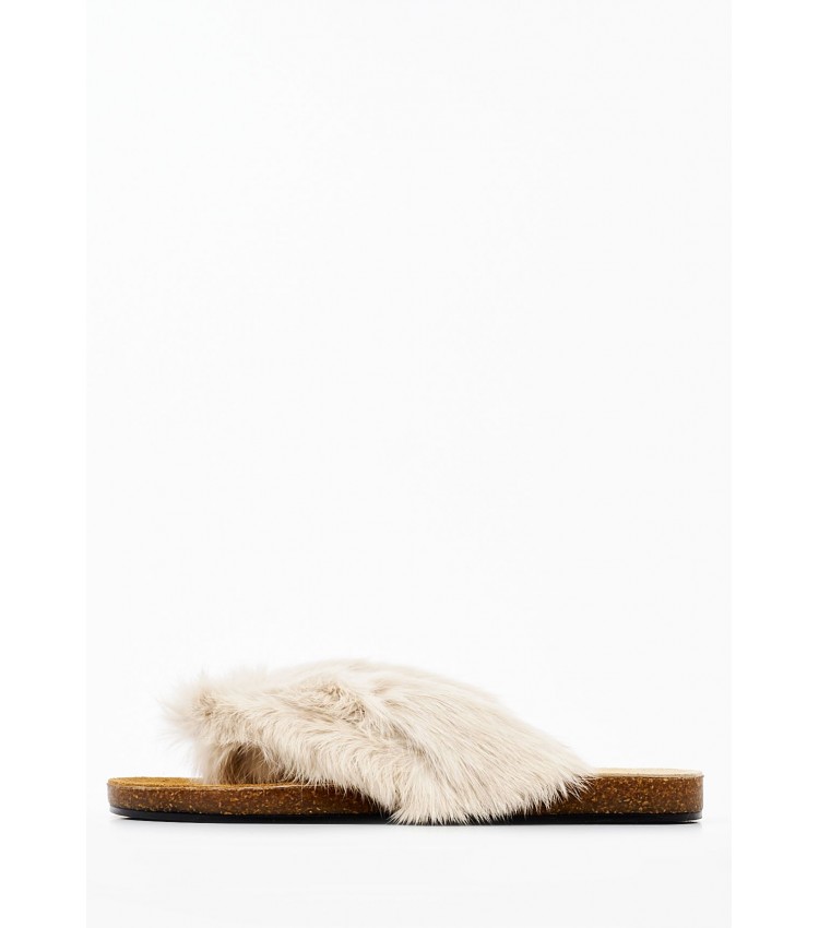 Γυναικεία Flats Aruba.Fur Μπεζ Γούνα Mortoglou