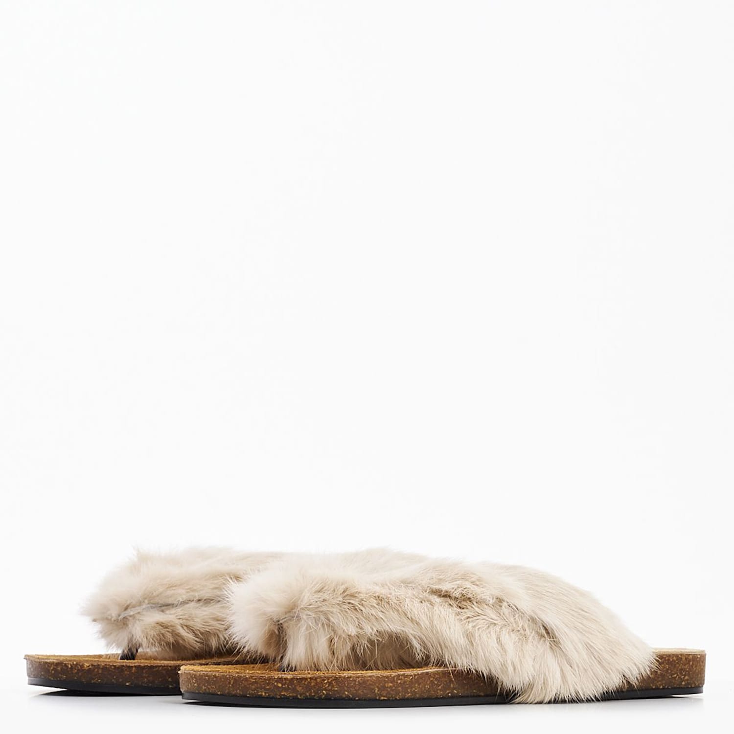 Γυναικεία Flats Aruba.Fur Μπεζ Γούνα Mortoglou
