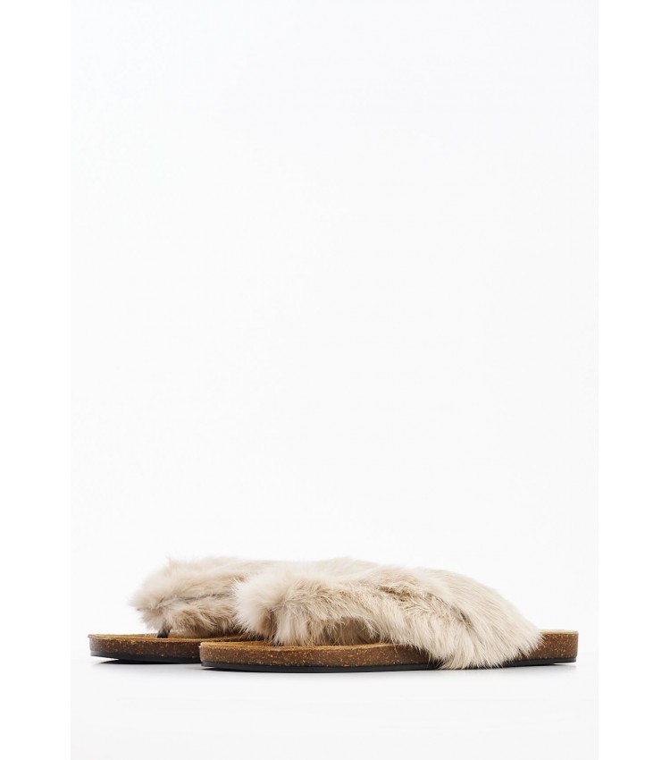 Γυναικεία Flats Aruba.Fur Μπεζ Γούνα Mortoglou