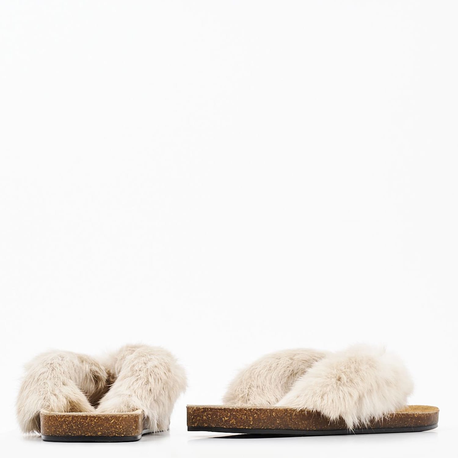 Γυναικεία Flats Aruba.Fur Μπεζ Γούνα Mortoglou