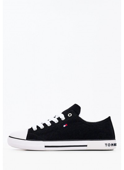 Women Casual Shoes Black.Laceup Black Fabric Tommy Hilfiger