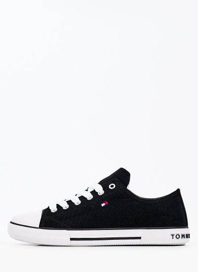 Women Casual Shoes Black.Laceup Black Fabric Tommy Hilfiger