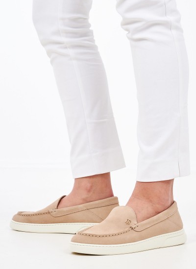 Γυναικεία Μοκασίνια Hybrid.Loafer Μπεζ Δέρμα Καστόρι Tommy Hilfiger