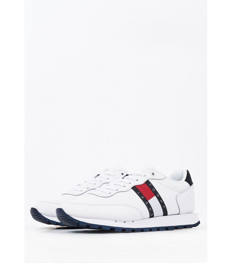 Men Casual Shoes Jeans.Runner White Leather Tommy Hilfiger