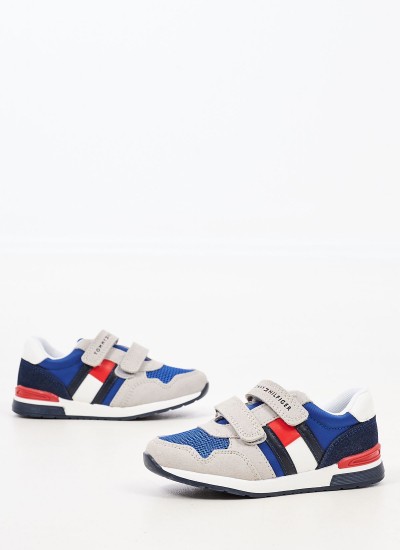 Παιδικά Παπούτσια Casual Lowcut.Royal Γκρι Δέρμα Καστόρι Tommy Hilfiger
