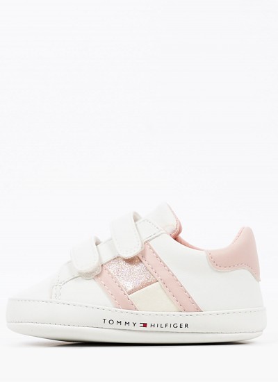 Παιδικά Παπούτσια Casual Pink.Velcro Άσπρο ECOleather Tommy Hilfiger