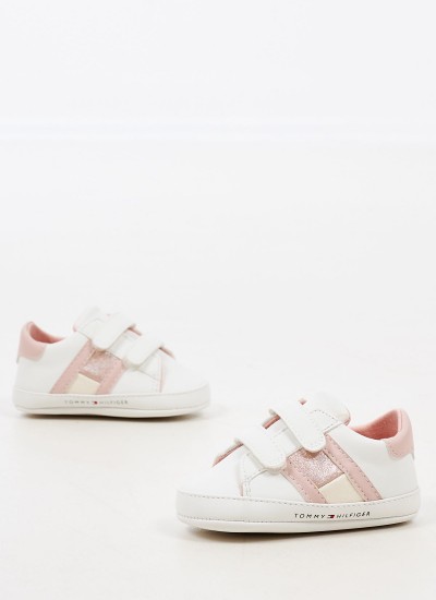 Παιδικά Παπούτσια Casual Pink.Velcro Άσπρο ECOleather Tommy Hilfiger