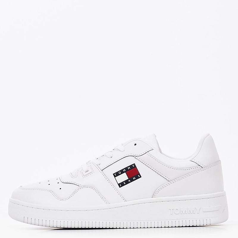 Ανδρικά Παπούτσια Casual Retro.Basket Άσπρο Δέρμα Tommy Hilfiger