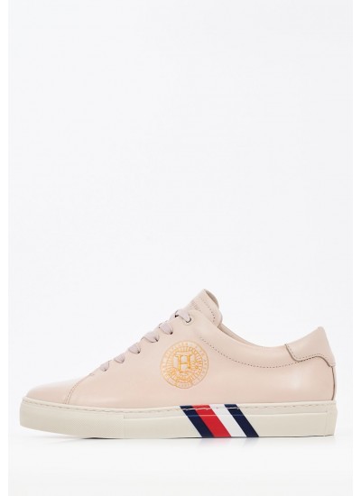 Women Casual Shoes Th.Crest Ecru Leather Tommy Hilfiger