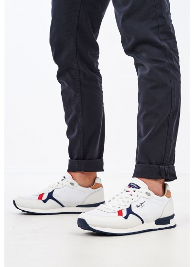 Ανδρικά Παπούτσια Casual Britt.Flag Άσπρο Δέρμα Pepe Jeans