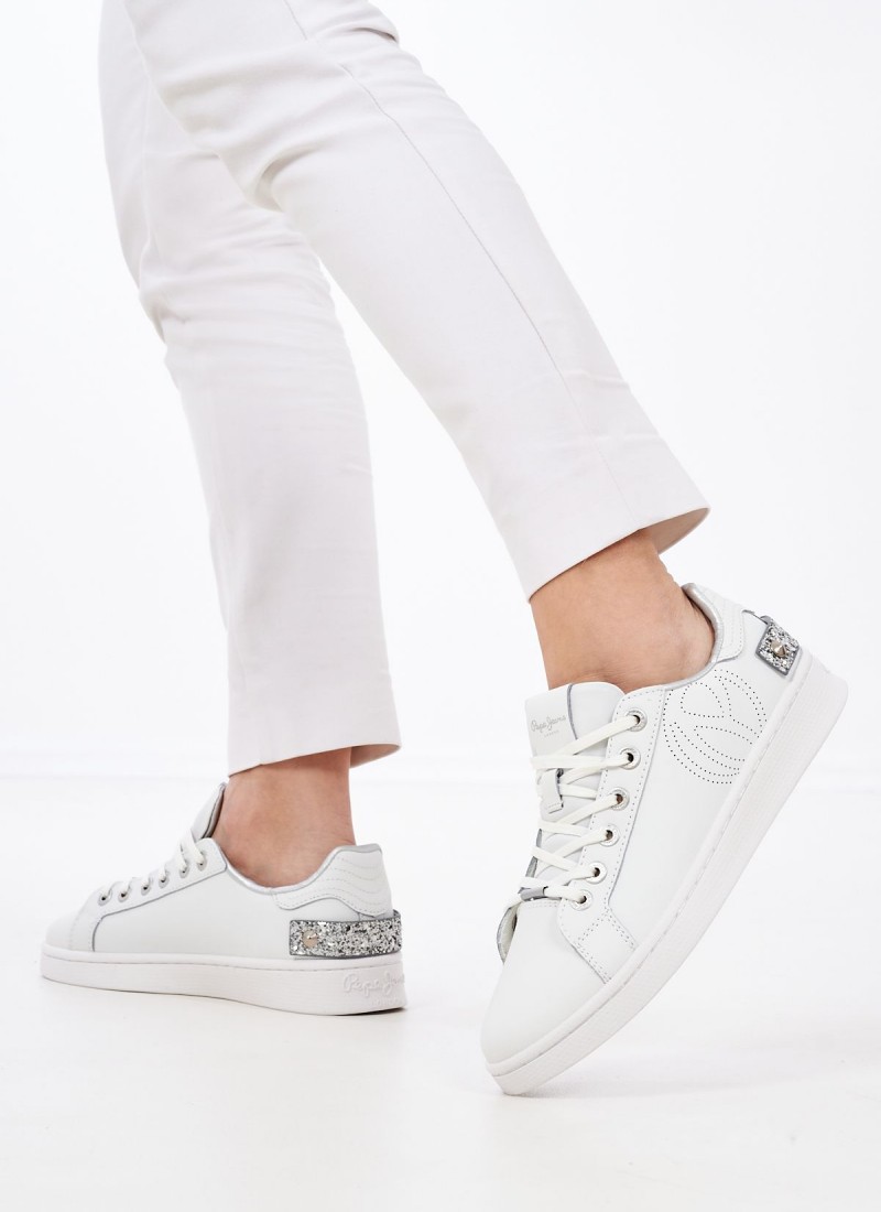 Entanglement To take care Release Women Casual Shoes from the Pepe Jeans brand Milton.Glam White Leather |  mortoglou.gr | eshop.