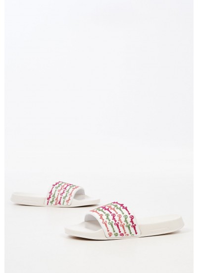 Γυναικείες Σαγιονάρες & Πέδιλα Slider.Colors Άσπρο Καουτσούκ Pepe Jeans