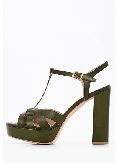 Women Sandals 850F27 Olive Leather Mourtzi
