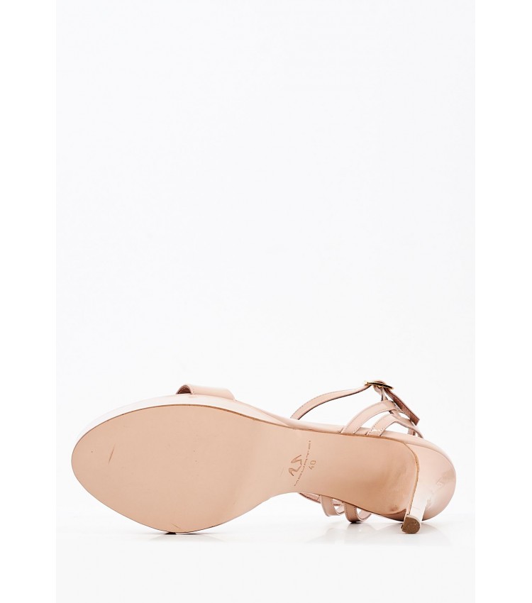 Women Sandals 860F10 Beige Shiny Leather Mourtzi