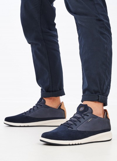 Ανδρικά Παπούτσια Casual Aerantis.A Μπλε Δέρμα Καστόρι Geox