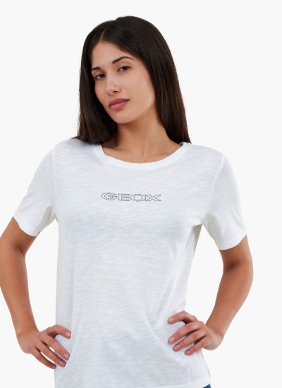 Γυναικείες Μπλούζες - Τοπ W2510F Άσπρο Βαμβάκι Geox