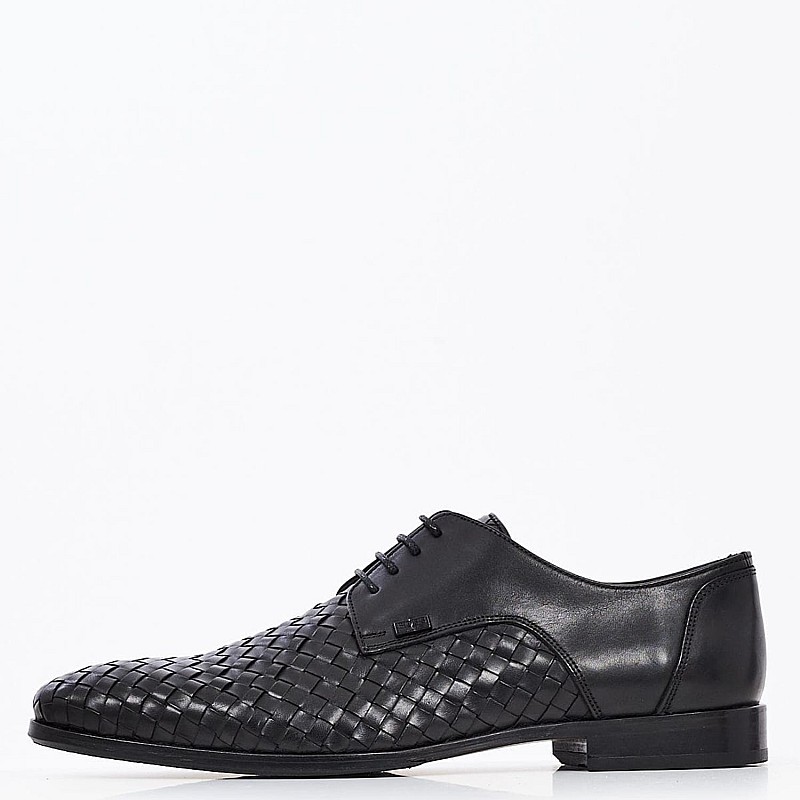 Ανδρικά Παπούτσια Δετά S4972.Braid Μαύρο Δέρμα Boss shoes