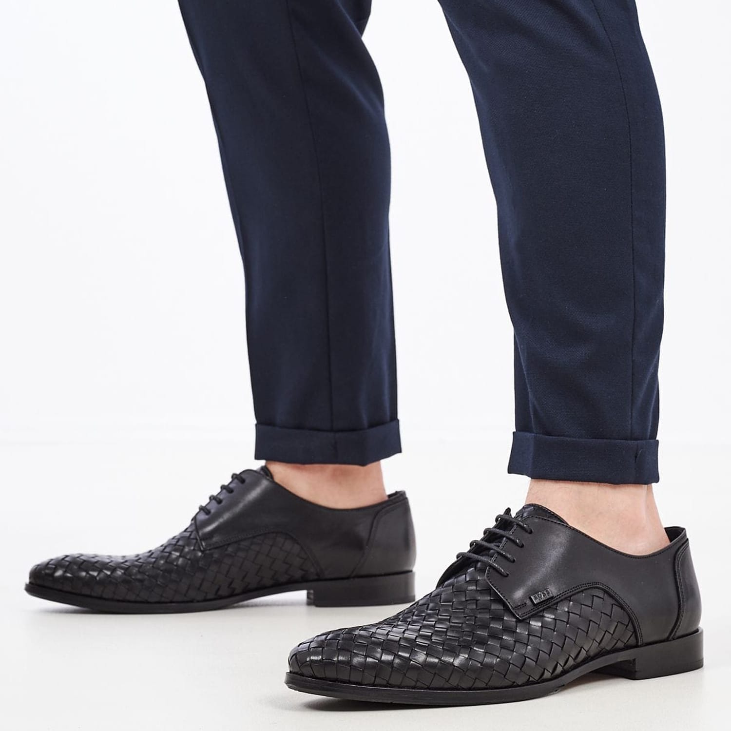 Ανδρικά Παπούτσια Δετά S4972.Braid Μαύρο Δέρμα Boss shoes