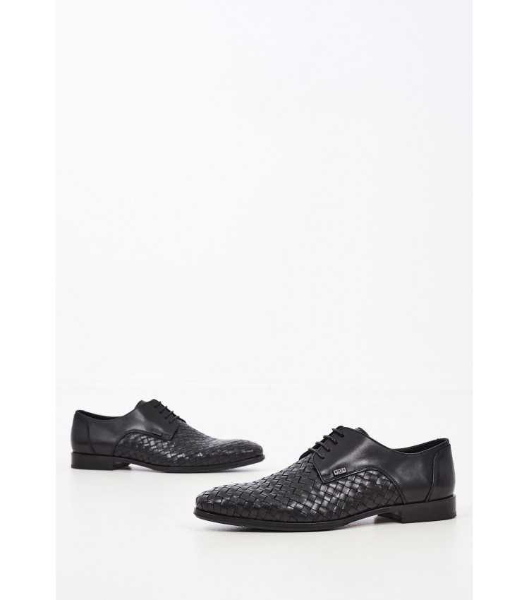 Ανδρικά Παπούτσια Δετά S4972.Braid Μαύρο Δέρμα Boss shoes