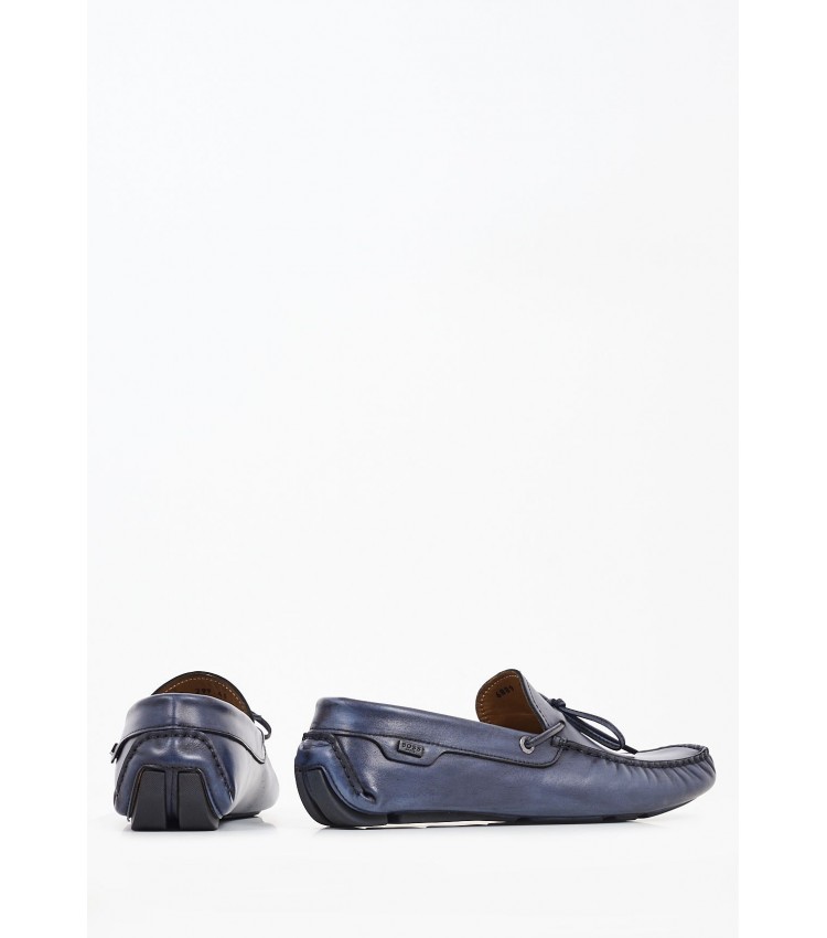 Men Moccasins S6889 Blue Leather Boss shoes