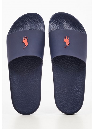 Men Flip Flops & Sandals Slide Blue Rubber Ralph Lauren