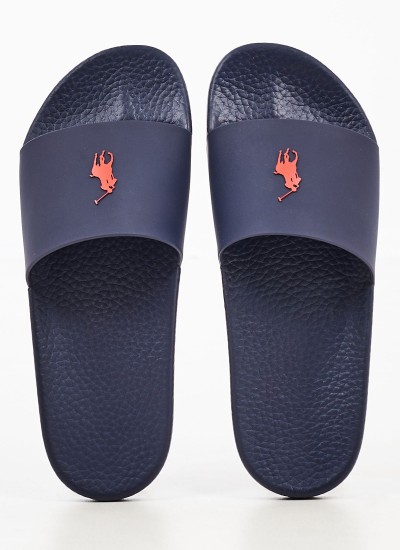 Men Flip Flops & Sandals Slide Blue Rubber Ralph Lauren