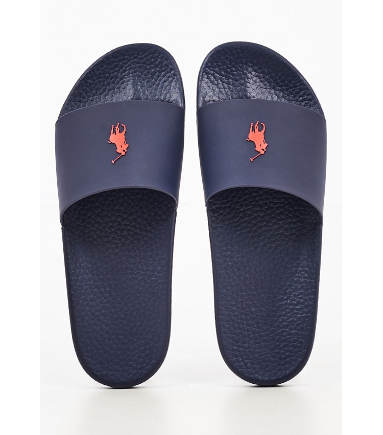 Men Flip Flops & Sandals Slide Blue Rubber Ralph Lauren