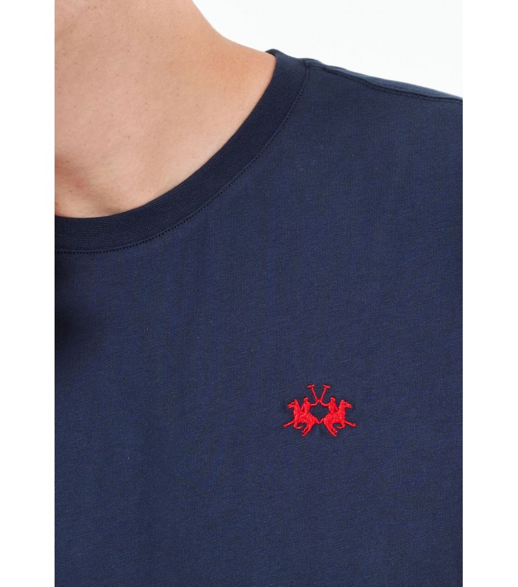 Men T-Shirts Embroidered DarkBlue Cotton La Martina