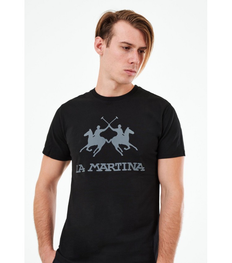 Ανδρικές Μπλούζες Jersey Μαύρο Βαμβάκι La Martina Ανδρικές Μπλούζες Jersey Μαύρο Βαμβάκι La Martina
