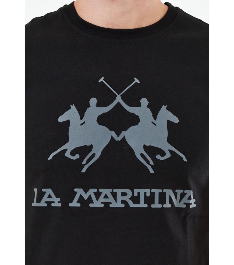 Ανδρικές Μπλούζες Jersey Μαύρο Βαμβάκι La Martina Ανδρικές Μπλούζες Jersey Μαύρο Βαμβάκι La Martina
