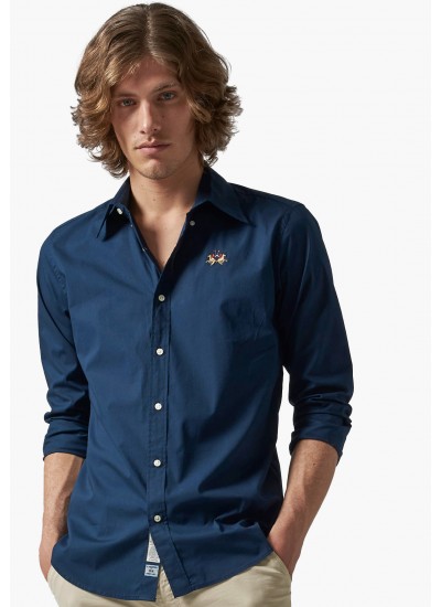 Men Shirts Leon DarkBlue Cotton La Martina