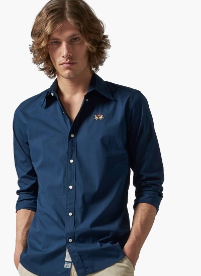 Men Shirts Leon DarkBlue Cotton La Martina