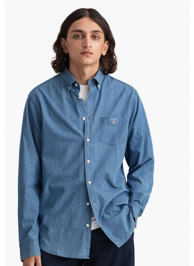 Ανδρικά Πουκάμισα Indigo Μπλε Βαμβάκι GANT