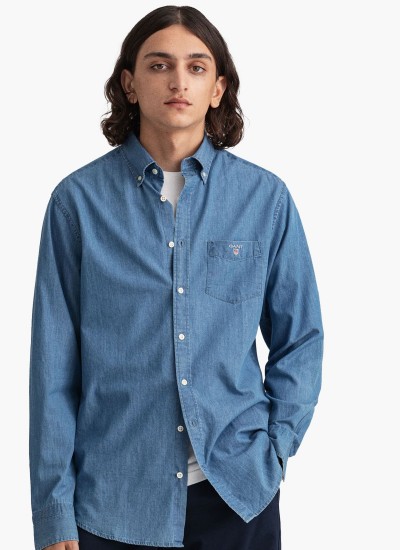 Ανδρικά Πουκάμισα Indigo Μπλε Βαμβάκι GANT