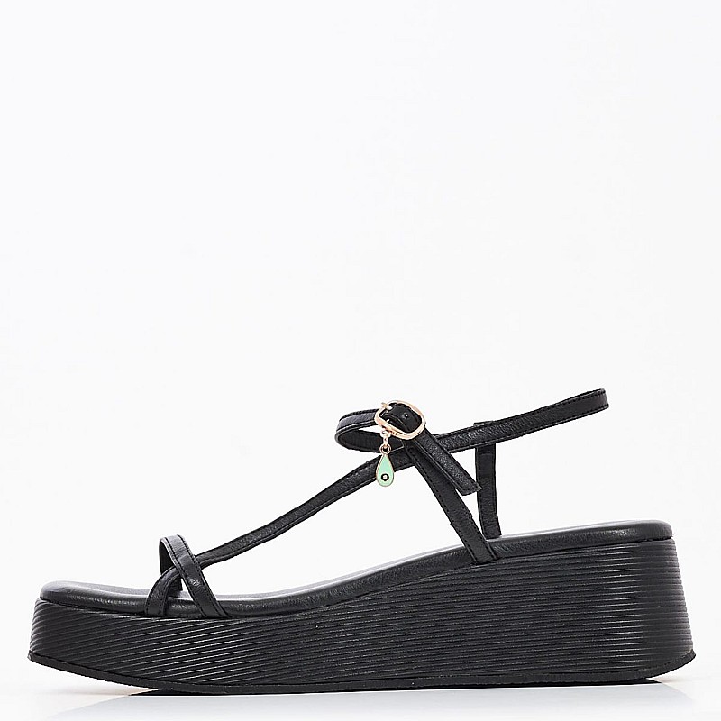Women Platforms Low K78 Black Leather Komis and Komis