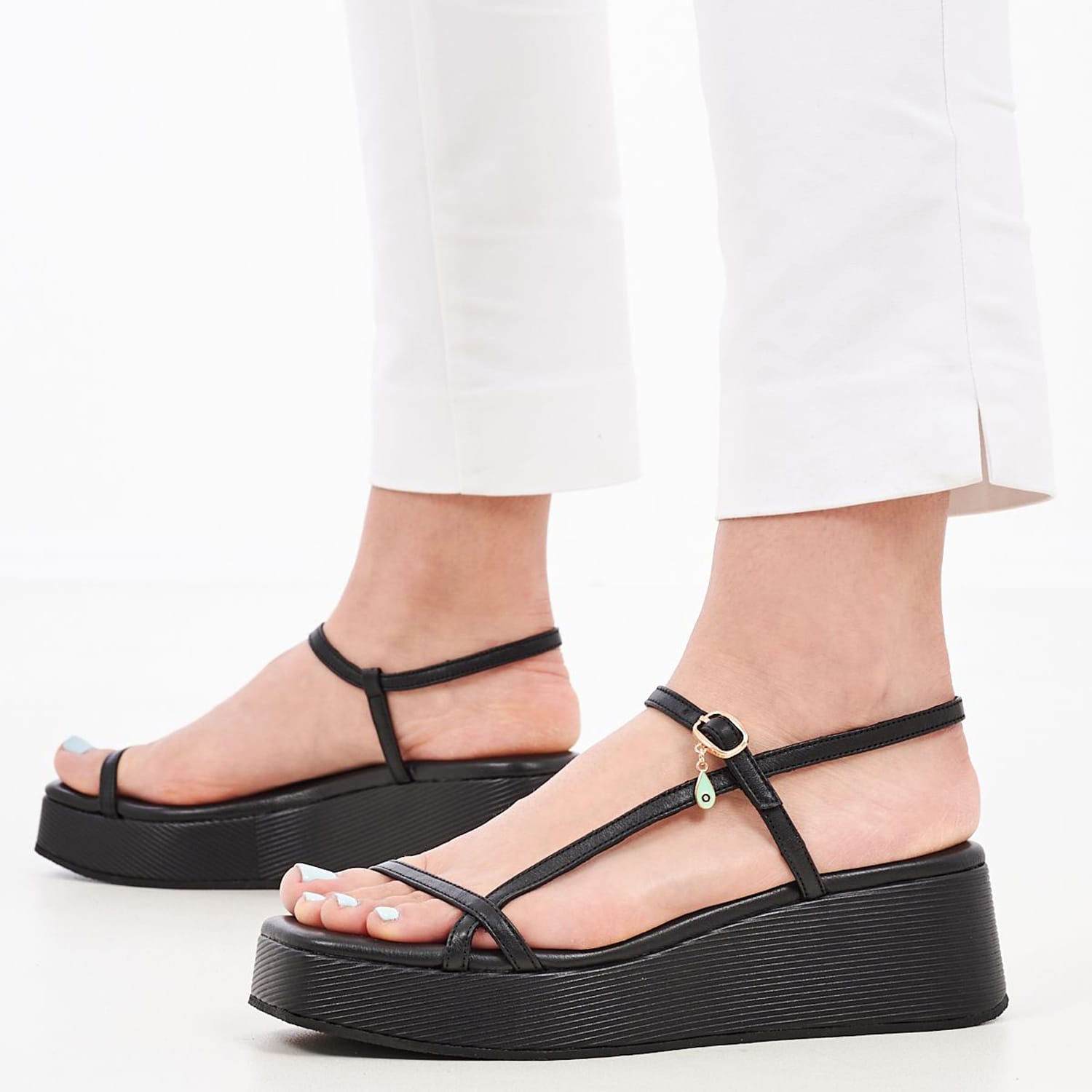 Women Platforms Low K78 Black Leather Komis and Komis