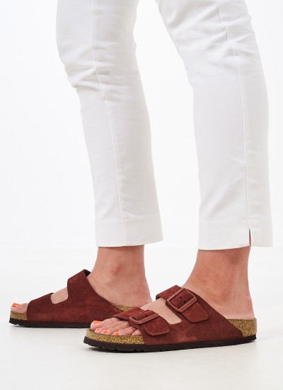 Γυναικεία Flats Arizona.Vl Μπορντό Δέρμα Καστόρι Birkenstock